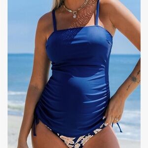 NWT CUPSHE Womens Tankini Sets Maternity Two Piece Adjust Straps Side Drawstring